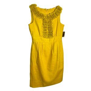 Taylor Petites NWT Yellow Linen Ruffle Front Sheath Dress Size 2 Office Wedding